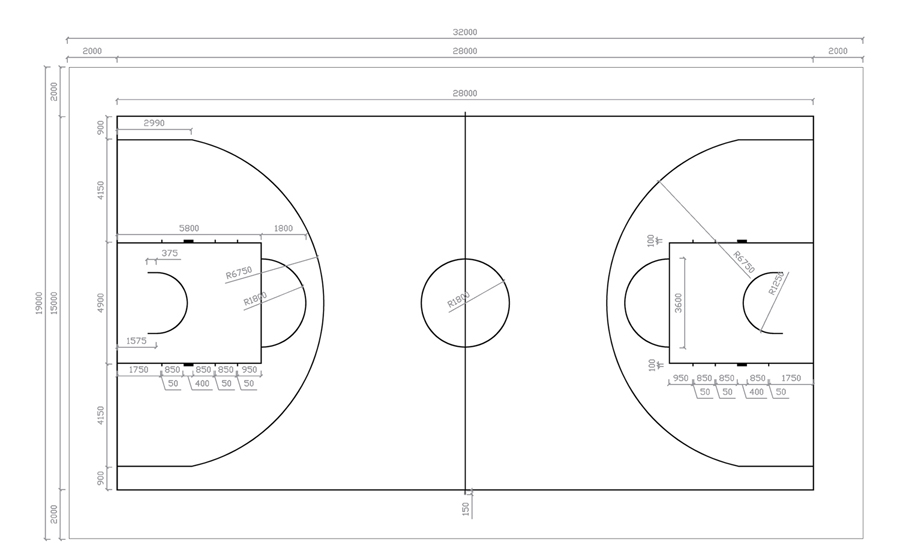 塑胶篮球场尺寸图