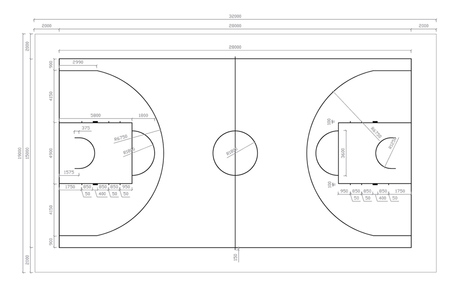 塑胶篮球场地标准尺寸图片