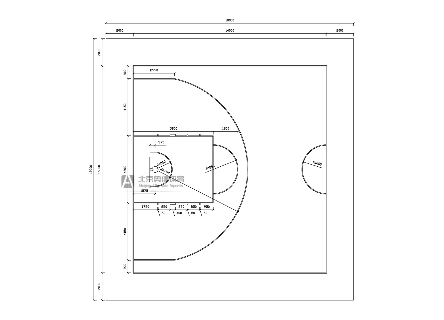 塑胶半场篮球场尺寸图片